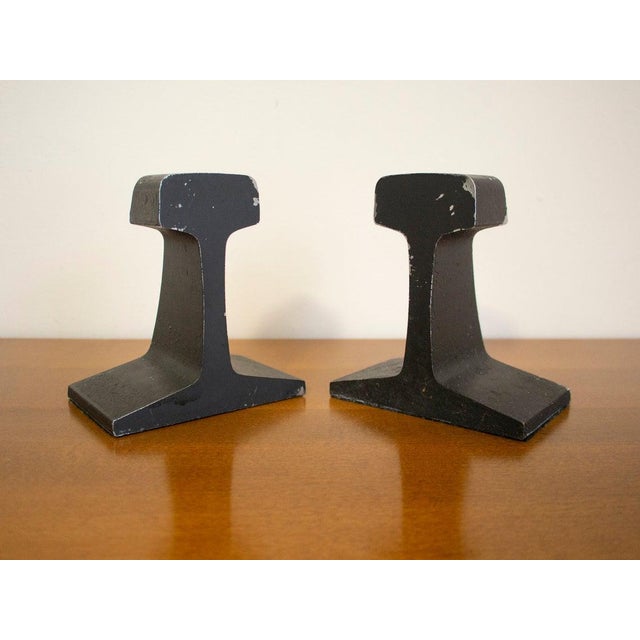 Mid-Century Modern Vintage Mid-Century Modern Rail Bookends Nickel Plate Railroad Tie Aubock Ben Seibel - a Pair For Sale - Image 3 of 8