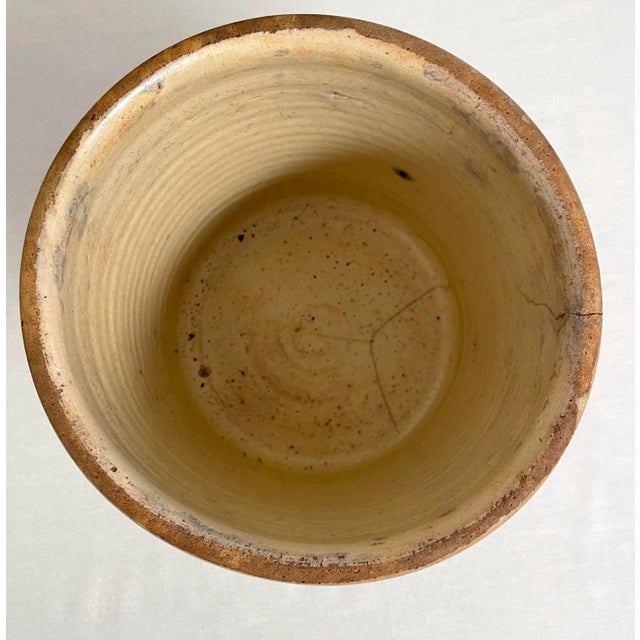 Ceramic Antique Early American Salt-Glazed Cream & Cobalt Blue Large Stoneware Crock For Sale - Image 7 of 12