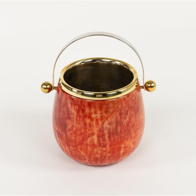 Mid-Century Modern Ice Bucket in Red Goatskin and Brass by Aldo Tura, Italy, 1960s For Sale - Image 15 of 18