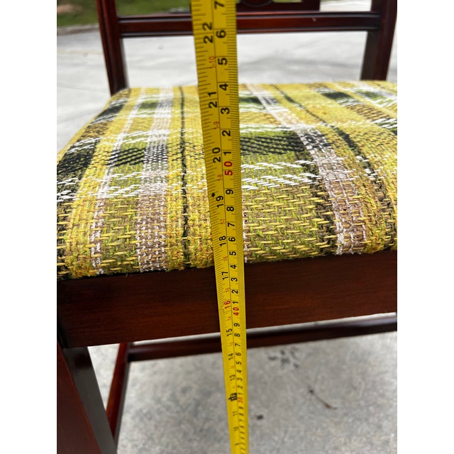 1970s Wooden Accent Chair With Green Plaid Cushion For Sale - Image 11 of 12