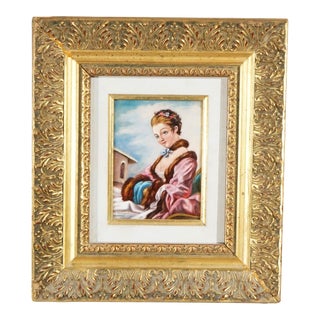 French Limoges Enamel on Copper Portrait Painting of a Woman, 20th Century For Sale