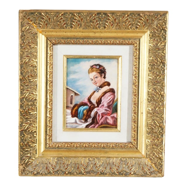 French Limoges Enamel on Copper Portrait Painting of a Woman, 20th Century For Sale