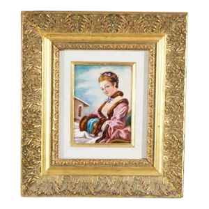 French Limoges Enamel on Copper Portrait Painting of a Woman, 20th Century