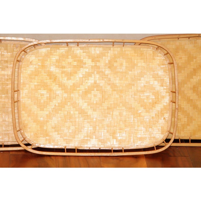 Set of 3 Vintage Boho Woven Rattan and Bamboo Tiki Trays For Sale - Image 6 of 7