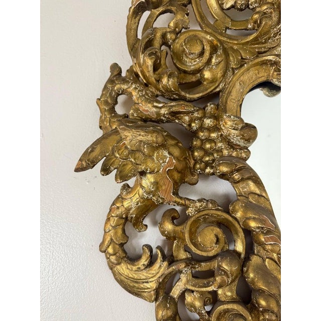 19th-Century Italian Baroque-Style Carved and Giltwood Mirror For Sale - Image 4 of 12
