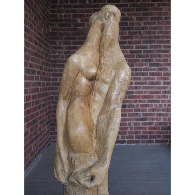 -Large Manuel Carbonell Sculpture "Pygmalion and Galatea" 50" High, Lovers Couple Kiss Male Female Nude Torso...