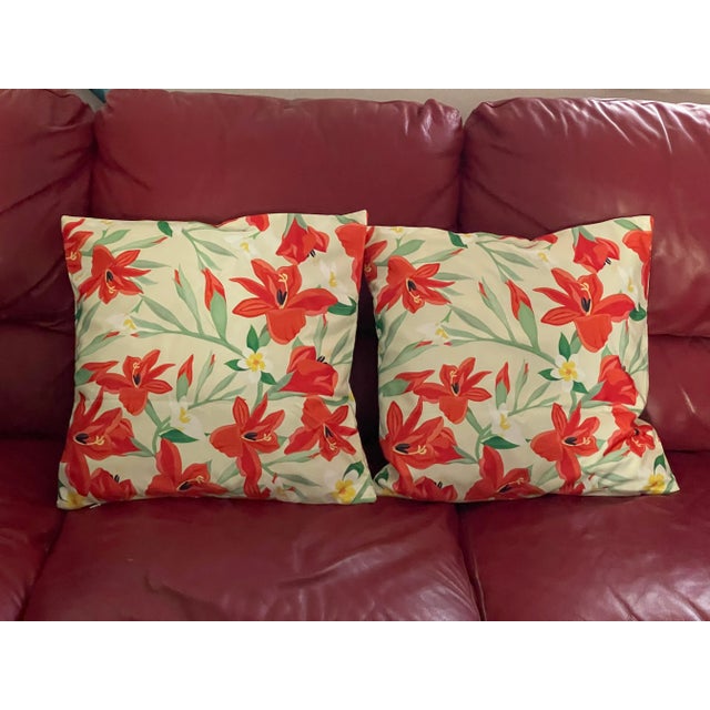 1990s Pair Tropical Flowers Inside Outside Pillows For Sale - Image 4 of 5