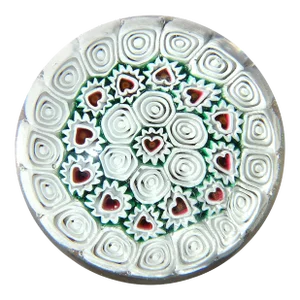 Murano Fratelli Toso Vintage Millefiori Heart Flower Mosaic Aventurine Italian Art Glass Paperweight