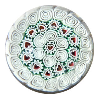 Vintage Murano Fratelli Toso Millefiori Heart Flower Mosaic Copper Aventurine Italian Art Glass Paperweight For Sale