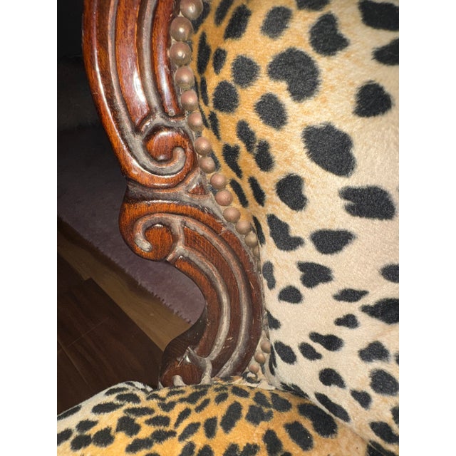 Vintage Rococo Revival Leopard Chaise Lounge. Hand Carved Wood. Professionally Upholstered. Hand Carved Wood. Professionally Upholstered. For Sale In Los Angeles - Image 6 of 10