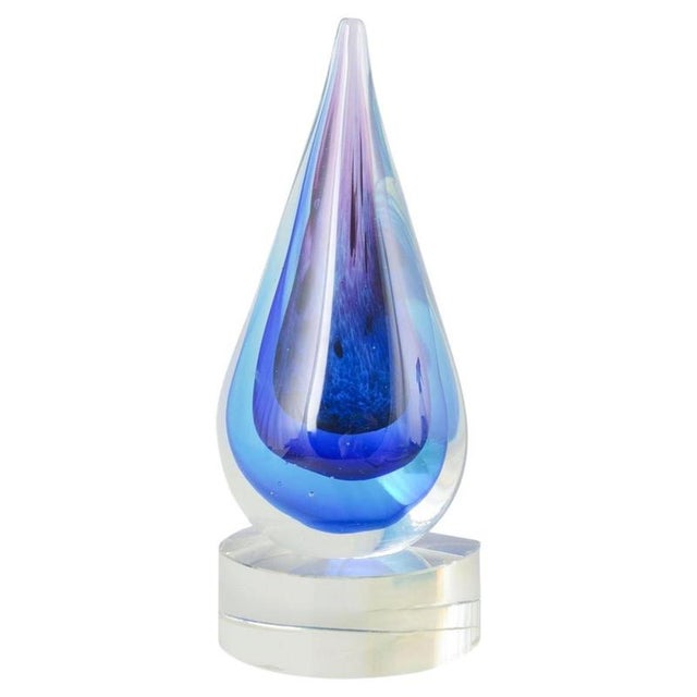 1970s Murano Drop-Shaped Sculpture in Clear and Blue-Violet Art Glass, 1970s For Sale - Image 5 of 5