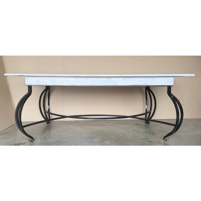 Early 20th Century Dining Table with Large White Wood top and Solid Forged Iron Curved Legs For Sale - Image 18 of 18