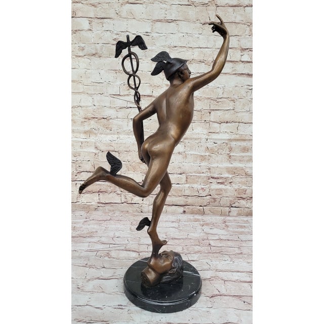 Hand Made Giambologna Flying Mercury Bronze Sculpture by lost wax method For Sale In New York - Image 6 of 10