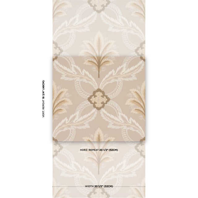 Soft and feathery, Front Waltz features a stylized trelliswork of leaves and flowers punctuated with romantic palm plumes....