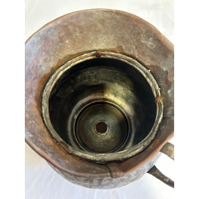 Gray Antique Hand Hammered Copper Pitcher, Riveted Primitive Water Jug For Sale - Image 8 of 10