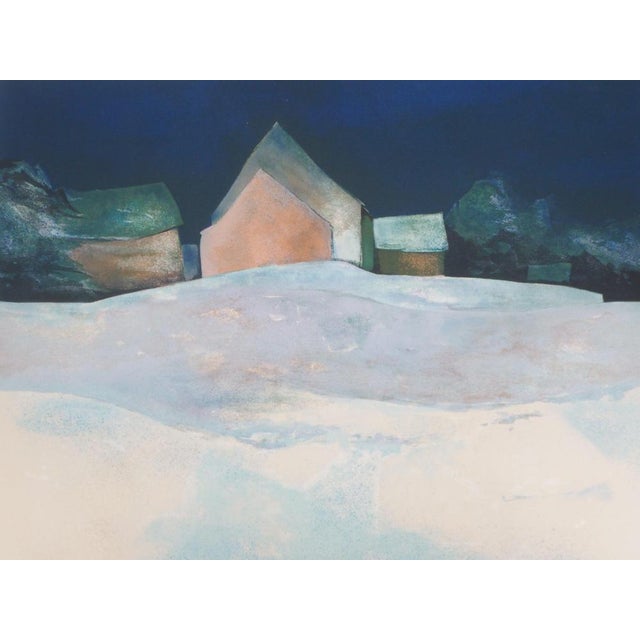 Modern Claude Gaveau, Snowy Landscape at Night, Lithograph For Sale - Image 3 of 6