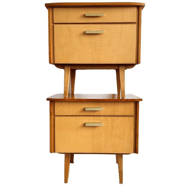 Mid-Century Modern Danish Bedside Tables in Duo-Tone Wood, 1950s, Set of 2 For Sale - Image 6 of 11
