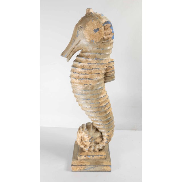 20th Century Carved Folk Art Seahorse Figure in Distressed White Paint For Sale - Image 4 of 11