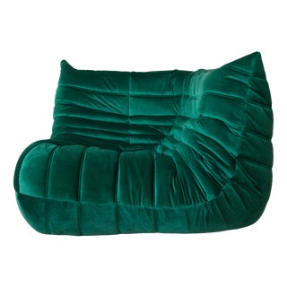 Bottle Green Velvet Togo Corner Chair by Michel Ducaroy for Ligne Roset, 1970 For Sale