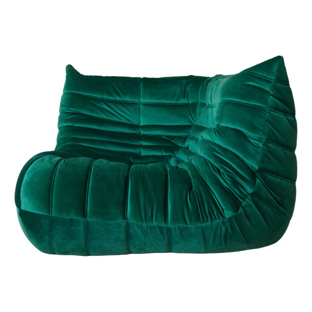 Bottle Green Velvet Togo Corner Chair by Michel Ducaroy for Ligne Roset, 1970 For Sale