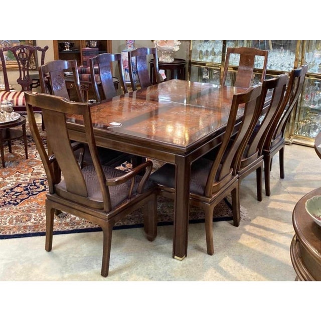 Stunning vintage Bernhardt “Shibui” Asian-style dining set, featuring a substantial rosewood dining table with a beautiful...