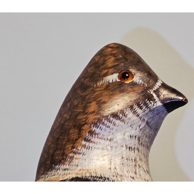 Brown 1990s Vicki Hughes, Signed, Hand‑Carved Ruffed Grouse Sculpture — Wildlife Art For Sale - Image 8 of 12