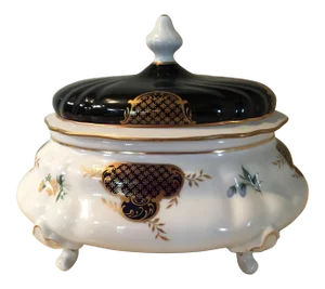 Vintage Weimar Porsellen Echt Kobalt Footed Dish With Lid