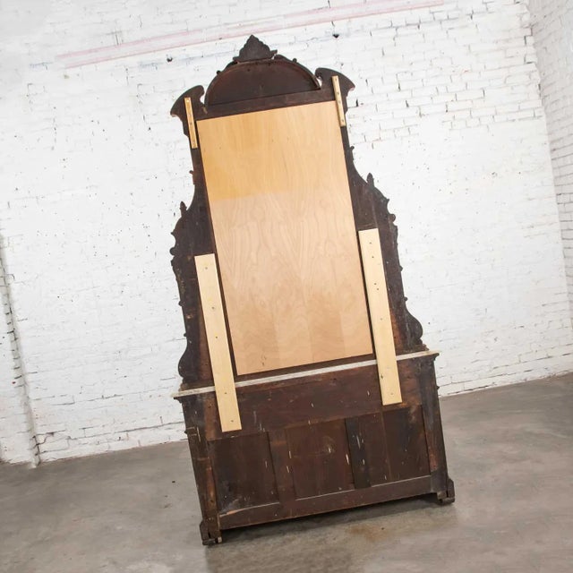 Brown Antique Victorian Mirrored Dresser in Walnut & Burl Walnut With White Marble Top For Sale - Image 8 of 13