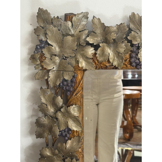 Large Continental Mirror With Beveled Glass and Grapevine Motif For Sale - Image 4 of 14