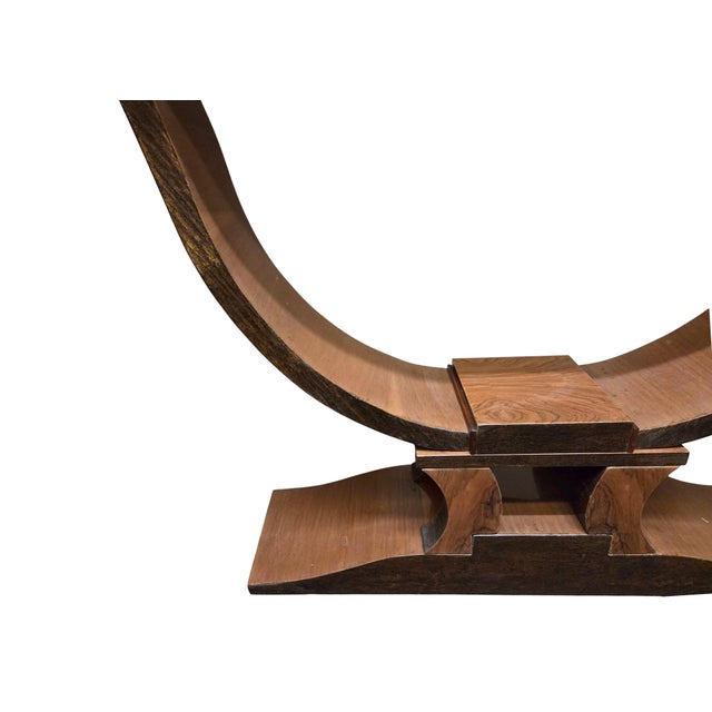 A Pair of Large/ Long French Art Deco "U" Shaped Walnut Consoles With Brass Trim For Sale - Image 13 of 15