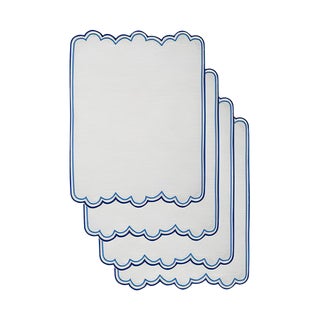 ESCAMAS Blue Embroidered Linen Cocktail Napkins from Los Encajeros, Set of 4