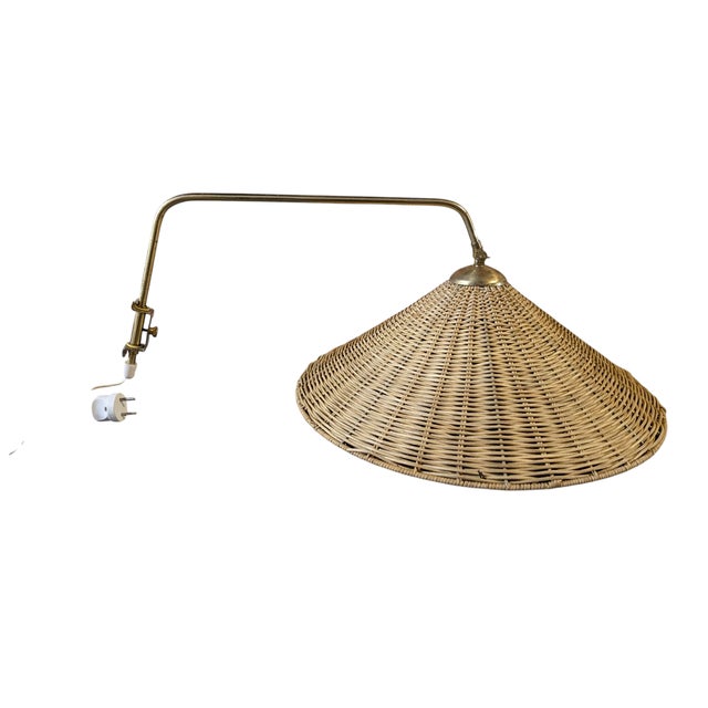 Brass and Rattan Wall Lamp by Valinte Oy Finland, 1950s For Sale - Image 6 of 13