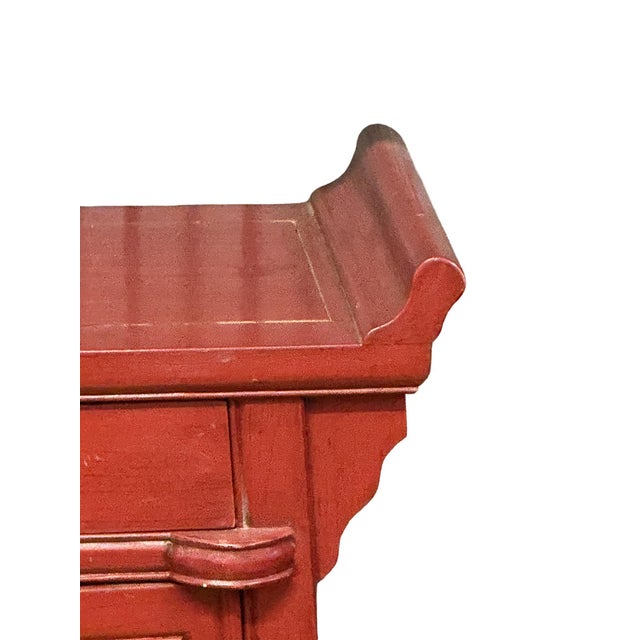 Asian Style Vintage Chinese Red Lacquered Altar-Form Small Chest For Sale - Image 4 of 10