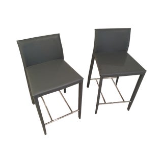 Gray Leather Counter Stools - Set of 4 For Sale