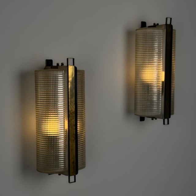 Large Brass and Pressed Glass Sconces by Jacques Adnet, France, 1960s, Set of 2 For Sale - Image 10 of 18