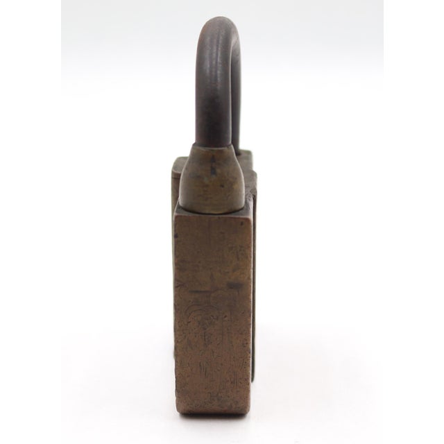 Early 20th Century Antique Brass Bavarian Lever Padlock Lock With Key For Sale - Image 5 of 6