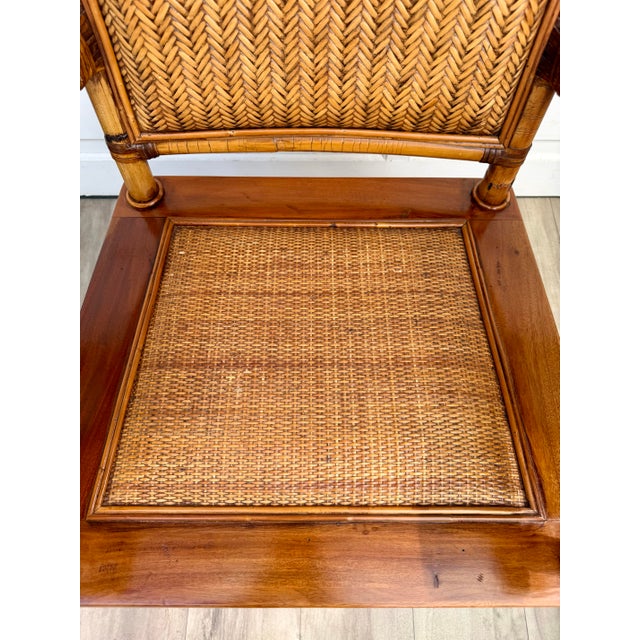 Vintage Bamboo, Rattan & Wood Lounge Chairs With Ottoman, Set of 3 For Sale - Image 12 of 18