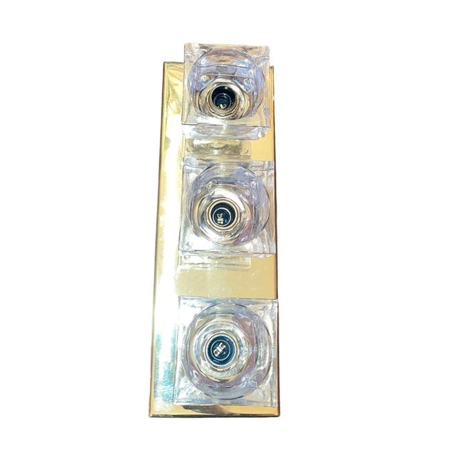 1960s 1960s Italian Sciolari Murano Glass Cubes & Brass Sconces - Set of Six For Sale - Image 5 of 7