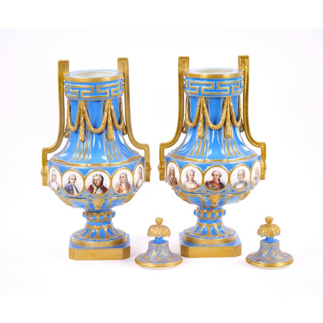 Indulge in the charm of 19th Century French artistry with this exquisite Louis XV Sevres style blue celeste vase, complete...