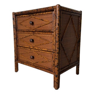 Vintage British Colonial Style Rattan Three-Drawer Nightstand For Sale