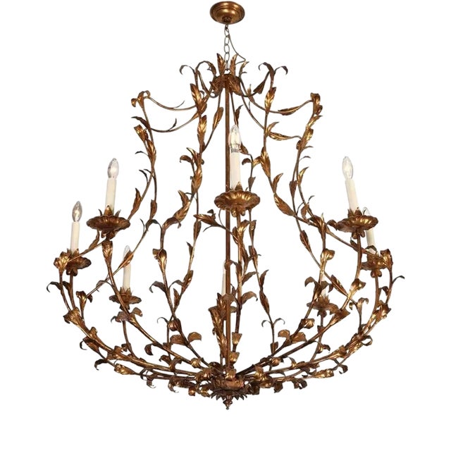 Anjou Gilt Steel Chandelier with Leaf Motifs by Vaughan Designs For Sale