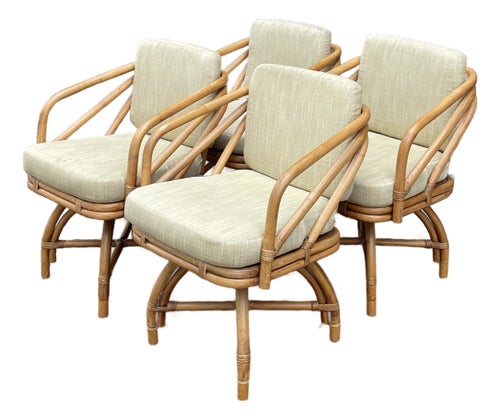 1970s Ficks Reed Mid Century Modern Bamboo Rattan Swivel Dinette