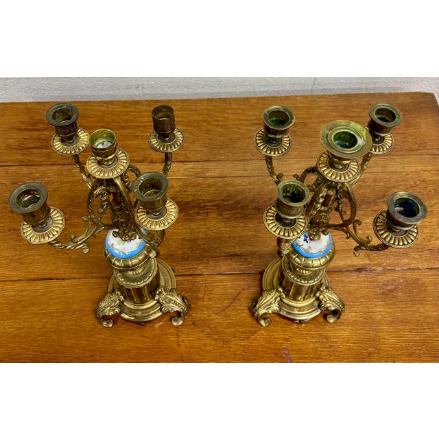 Early 20th Century Antique Ormolu Style Gilt Bronze Five Arm Candelabras - Pair For Sale - Image 5 of 12