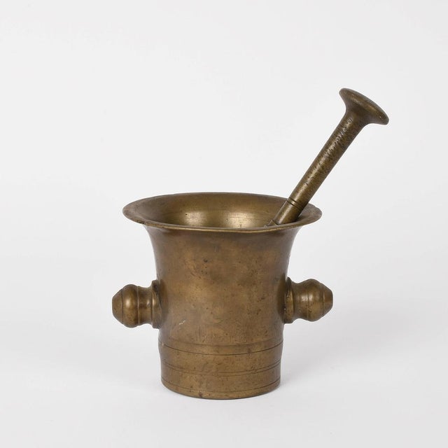 Antique Handmade Bronze Mortar with Pestle, Set of 2 For Sale - Image 6 of 7
