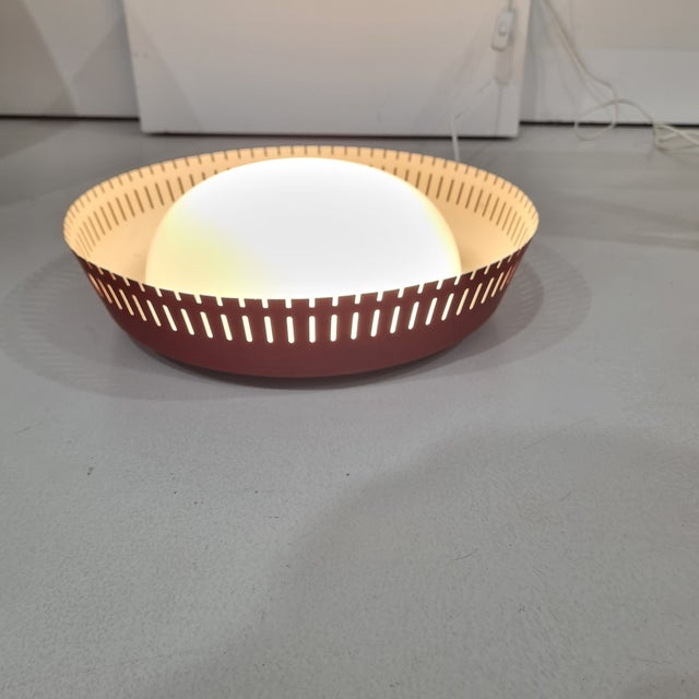 Red Aluminum and Opaline Glass Ceiling Lamp by Bent Karlby for Indoor, 1960s For Sale - Image 6 of 7