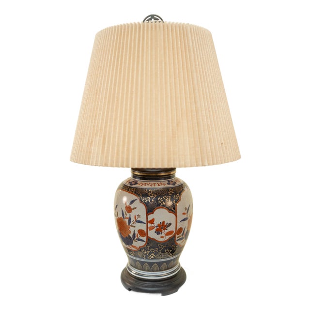 Vintage Imari-Style Porcelain Lamp — Navy, Rust & Gold Floral For Sale