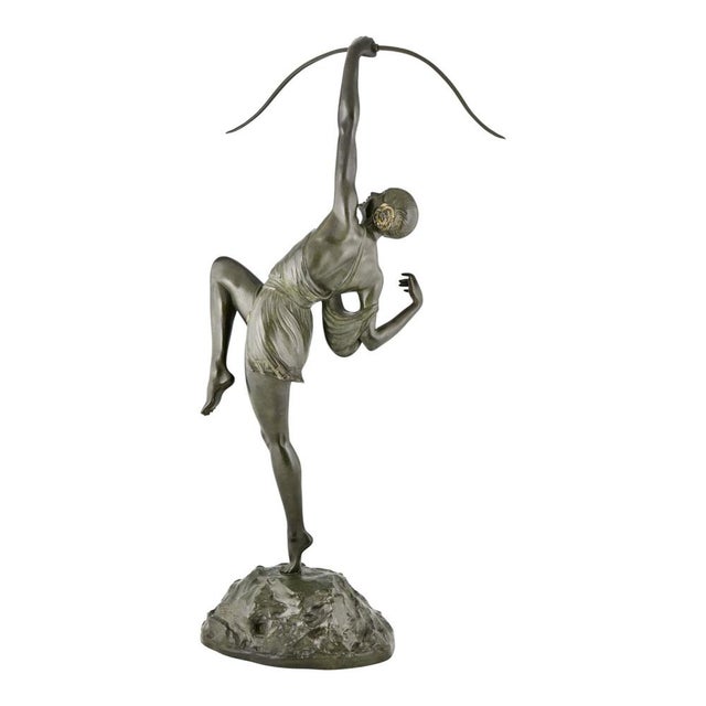 1920s Pierre Le Faguays, Art Deco Diana with Bow, 1925, Bronze For Sale - Image 5 of 12