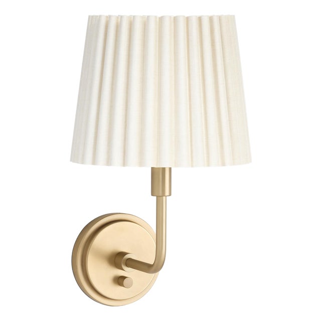 Polly Sconce Single, Natural Brass with Oyster Wave Pleat Shade For Sale
