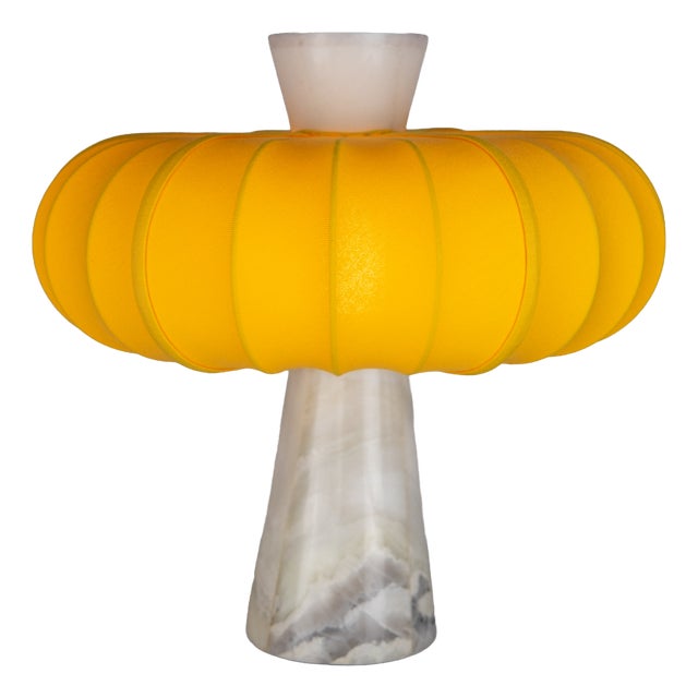Marble and Cadmium Yellow Cotton Table Lamp from ZAVADSKI For Sale