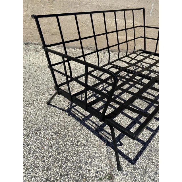 Vintage Mid Century Modern Black Wrought Iron Arthur Umanoff Style Sofa For Sale - Image 4 of 9